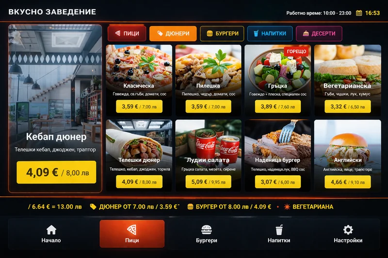 Android дисплеи за цени и менюта